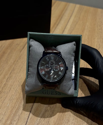 Guess Delancy Analog Brown Dial Brown Leather Strap Watch For Men - W0870G3